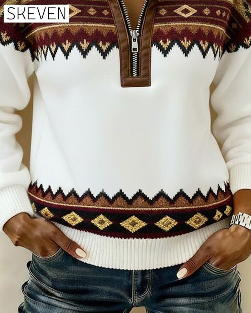 Retro-Sweatshirt mit halbem Reißverschluss und Kragen