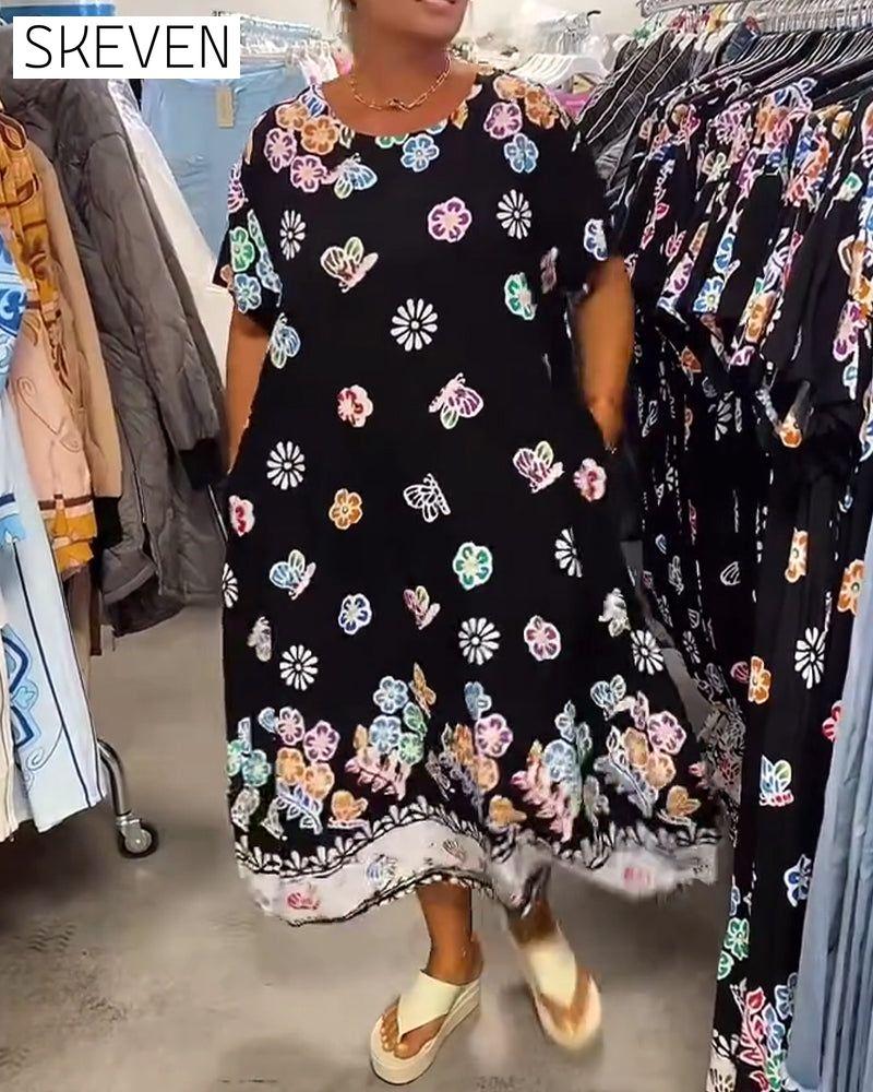 Oversized bedrucktes, lockeres Kleid