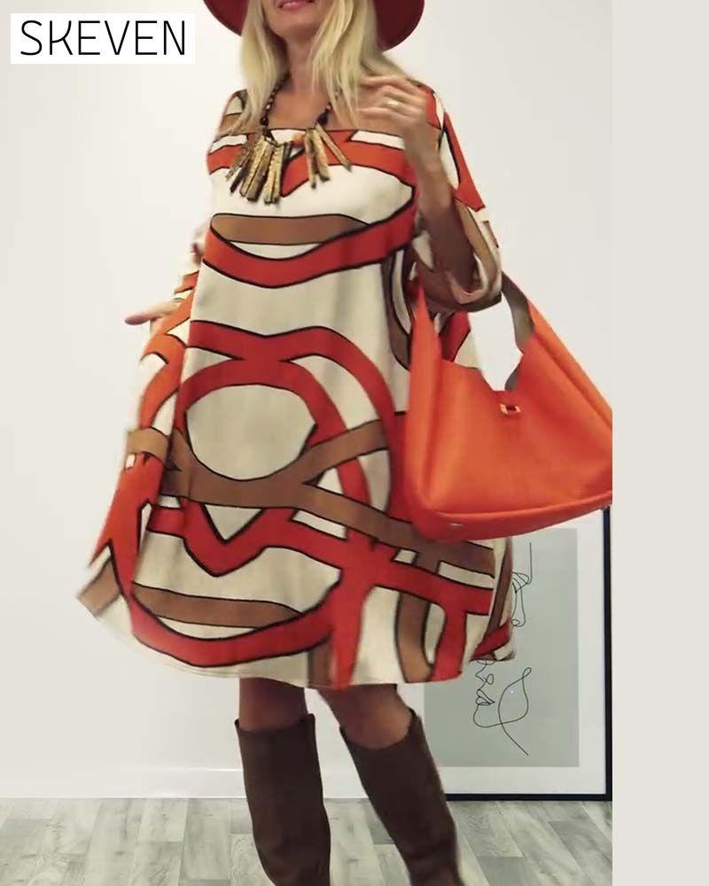 Round neck printed dress