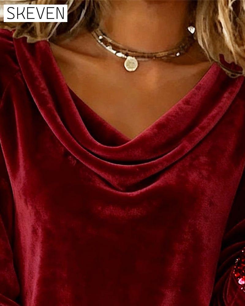 Haut en velours à sequins et col drapé