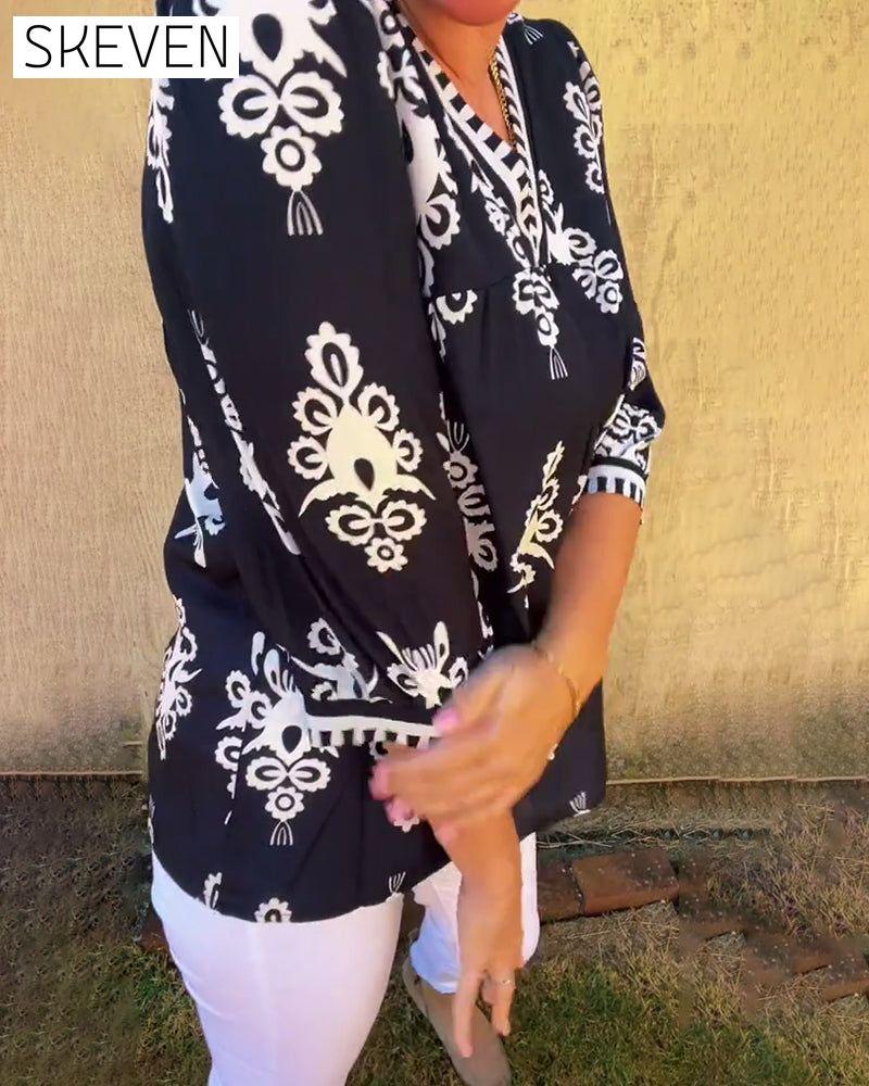 Three-Quarter Sleeves Printed Blouse