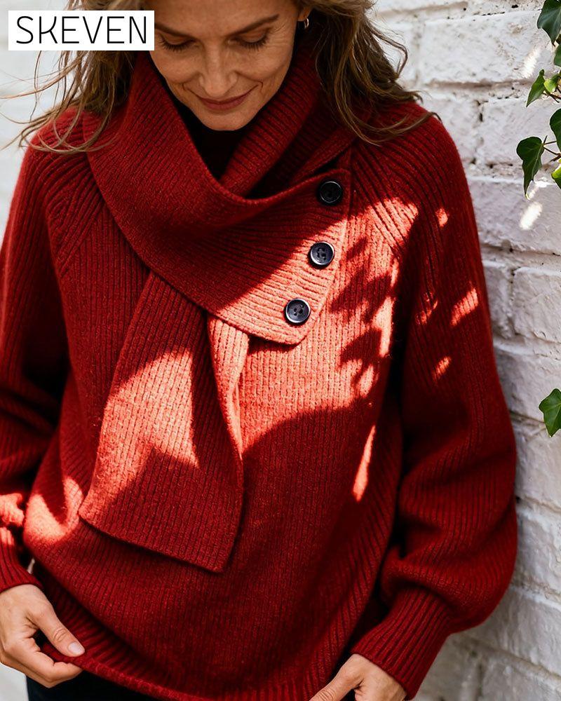 Scarf Collar Fashion Solid Color Pullover