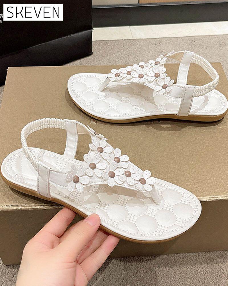 Beach Sandals with 3D Flowers