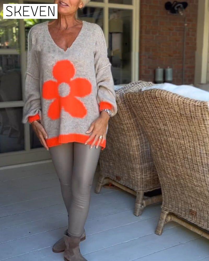Pull à col en V à motif floral