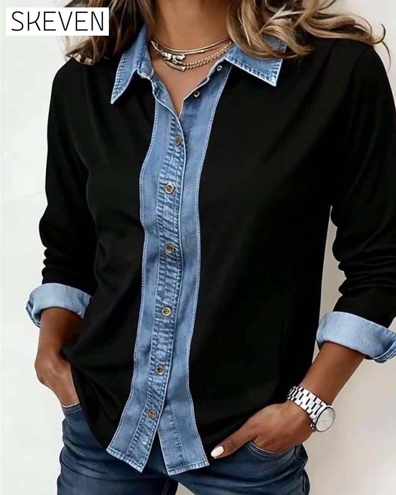 Hemd mit Denim-Patchwork-Kragen
