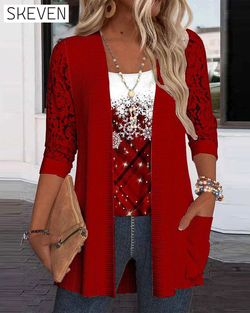 Mock Two-Piece Printed Knit Top