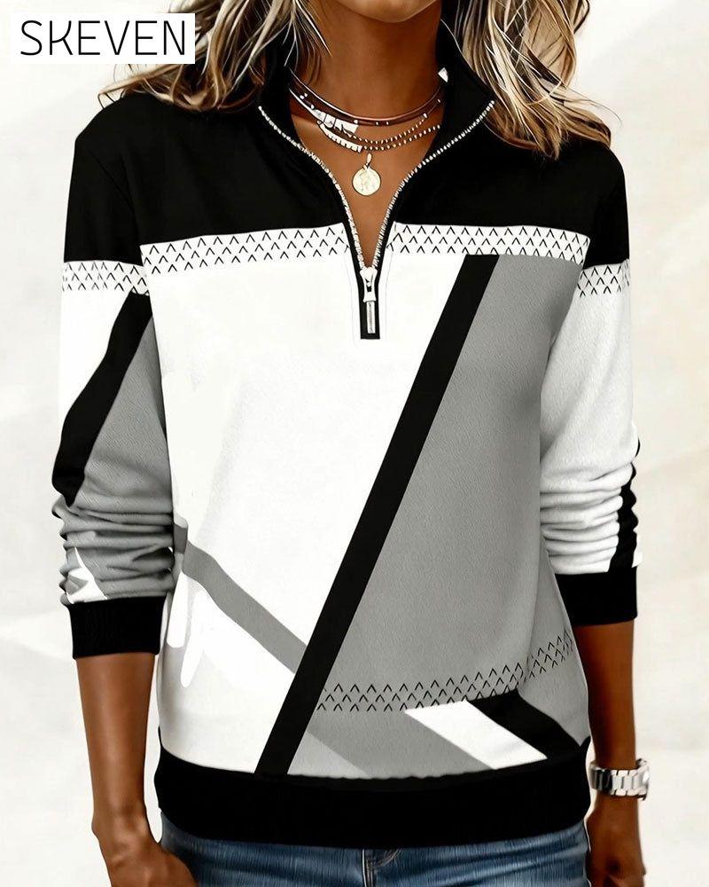 Long-Sleeved Half-Zip Printed Sweatshirt
