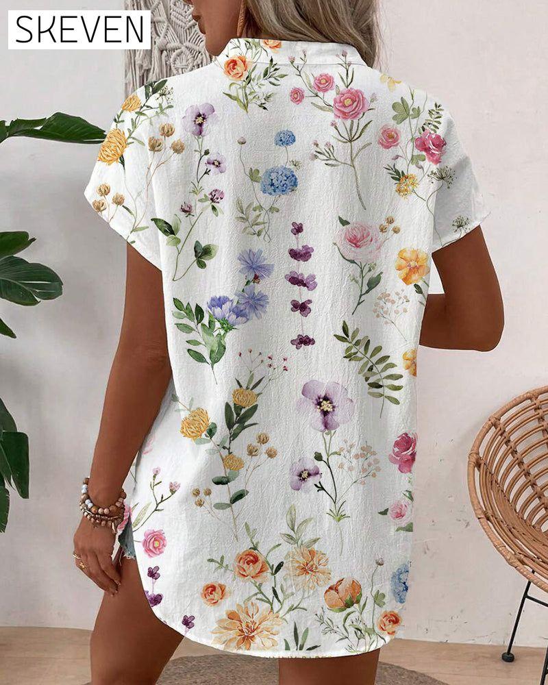 Floral Print Short-Sleeved Blouse