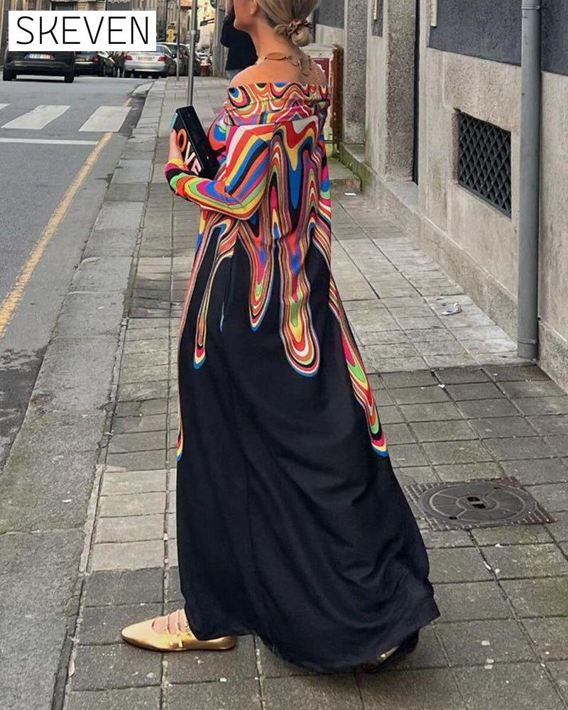 Long sleeve off shoulder elegant maxi dress