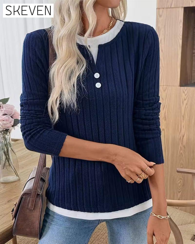 Fake Two-Piece Ribbed Brushed Top
