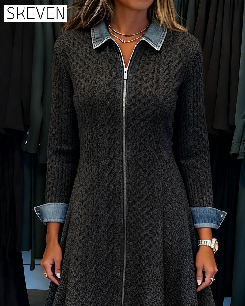 Robe à revers bicolore zippée