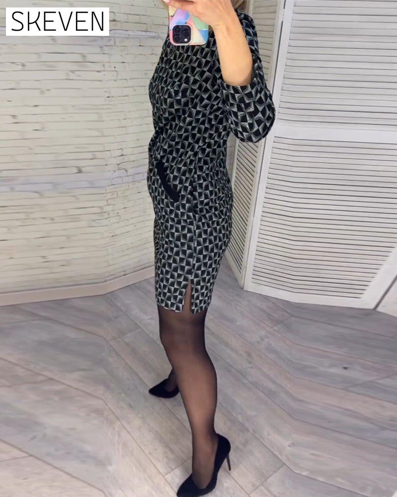 Kleid mit Argyle-Muster und langen Ärmeln