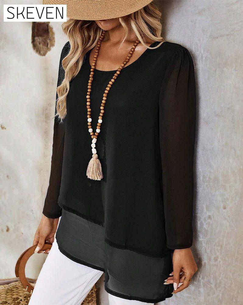 Round Neck Irregular Double Layer Blouse