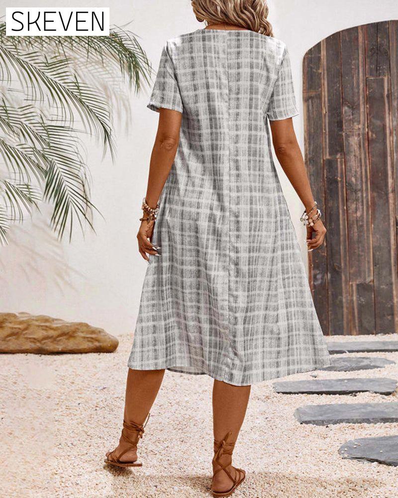 Short Sleeve Plaid Casual Dress