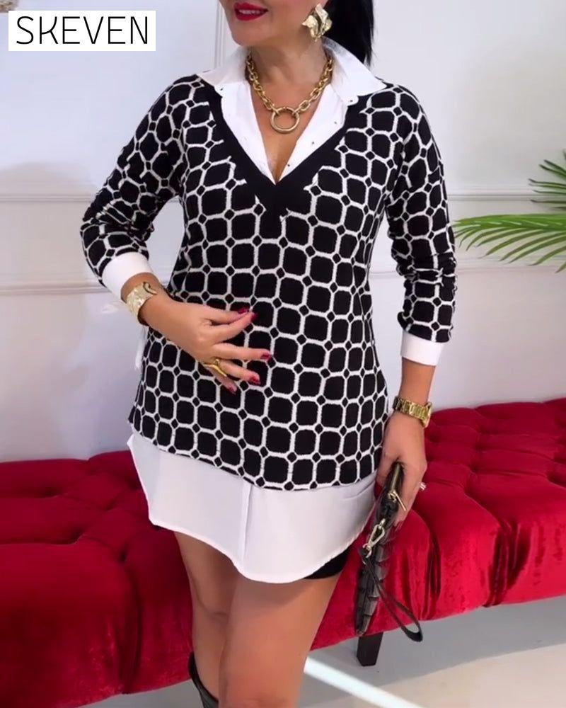 Lapel Check Print Top