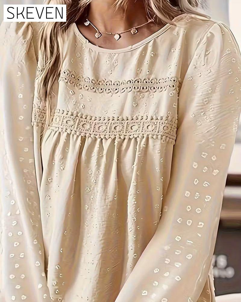 Lace Paneled Crew Neck Blouse