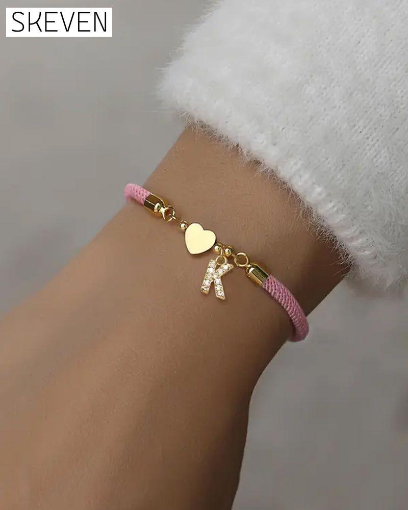 Initial Heart Charm Link Fashionable Bracelet