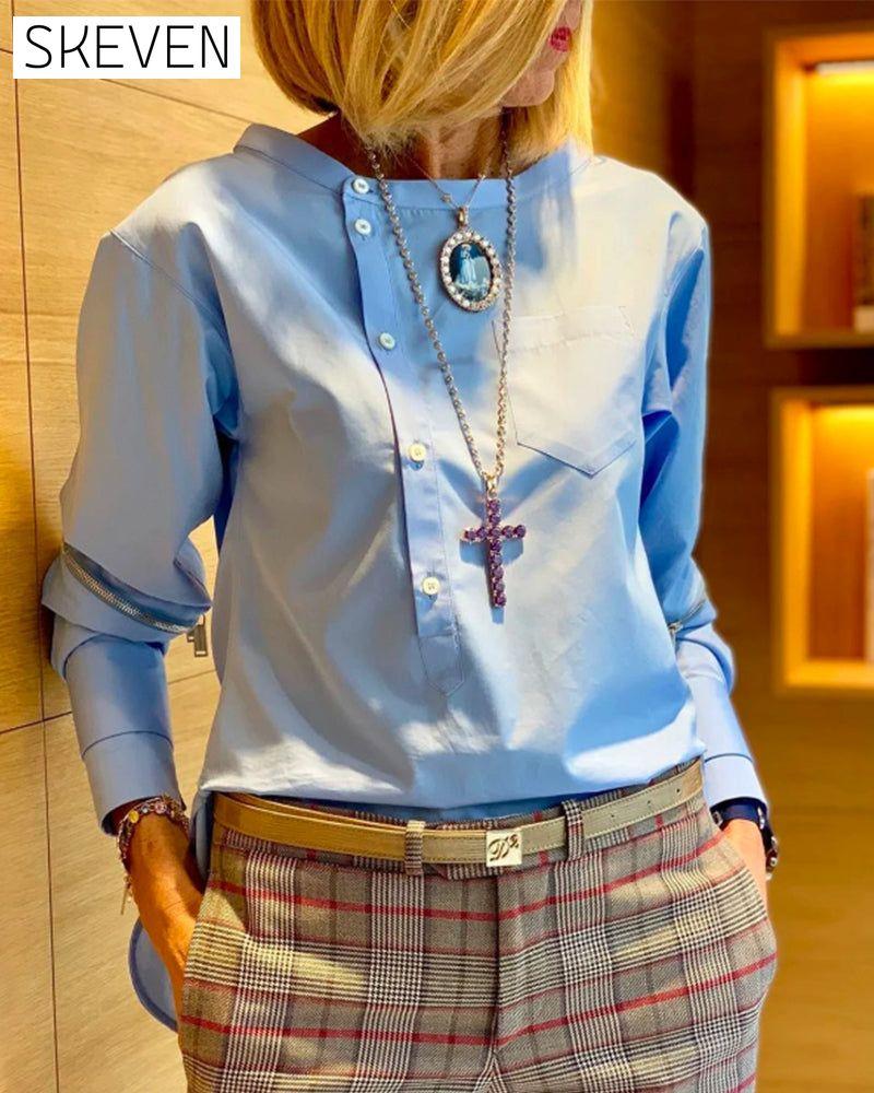 Buttoned solid color irregular top