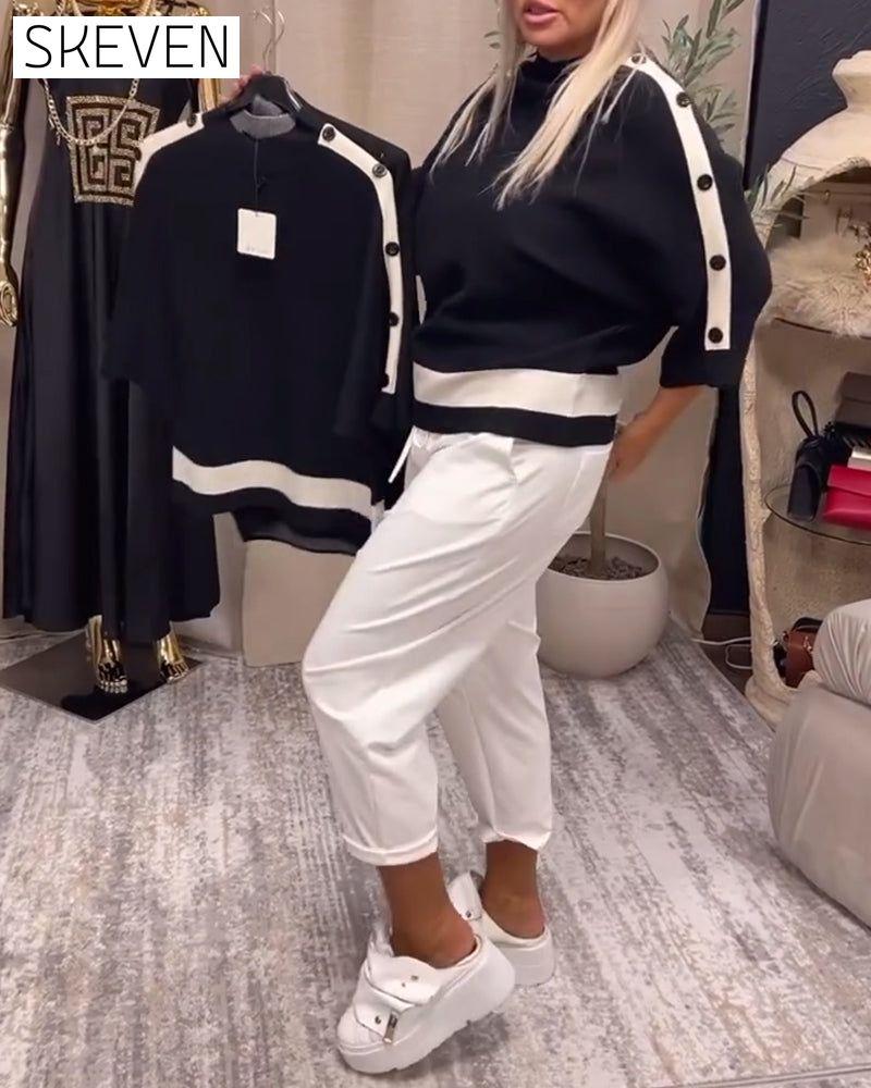 Colorblock button-down sweater