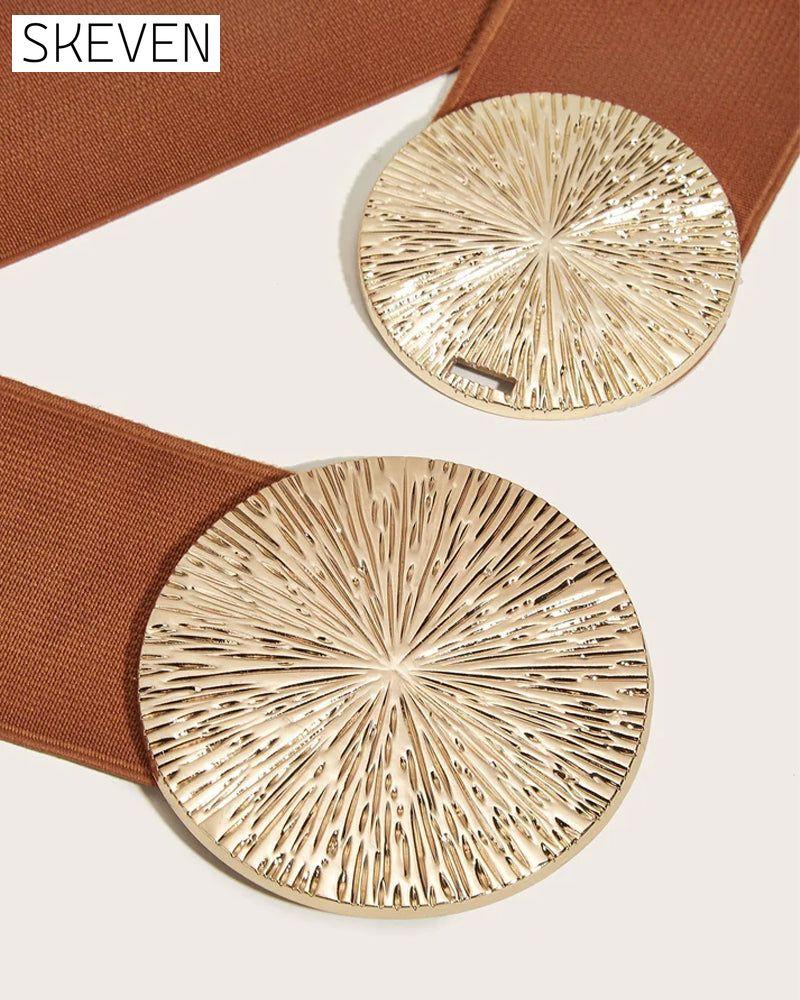 Damen Vintage Elastische Riem Met Gouden Gesp