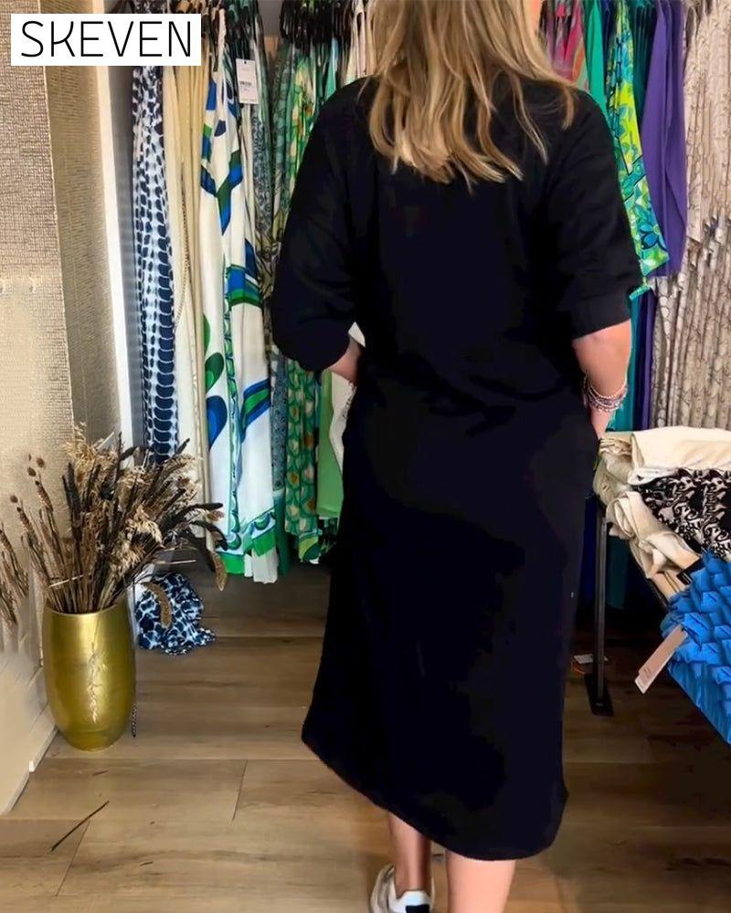 Solid Color Round Neck Dress