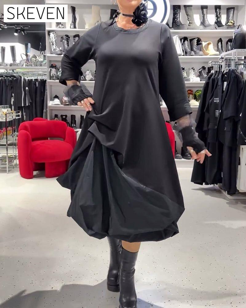 Solid Color Fashionable Patchwork Dress