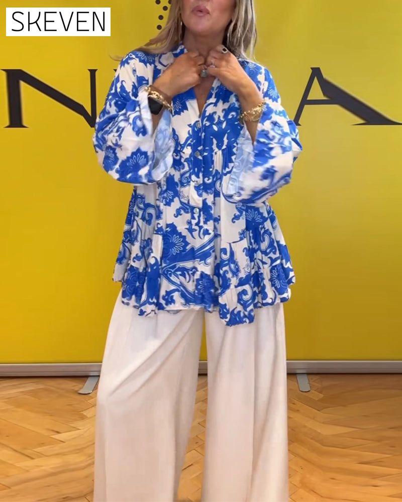 Long sleeve fresh printed blouse