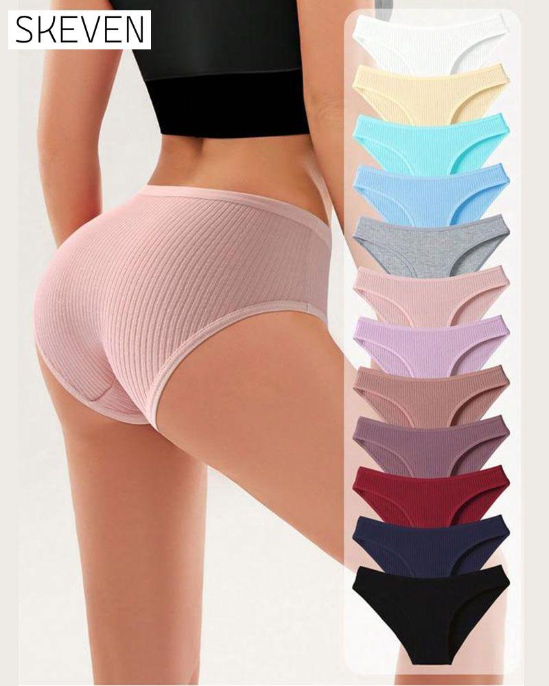 Ladies'  Breathable Vertical Striped Texture Feel Comfortable Fashionable Mid-Waist Brief