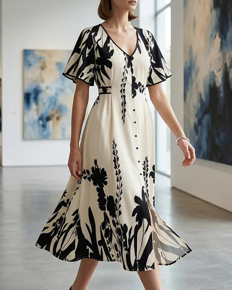 Stylish V-Neck Waist-Cinching Dress