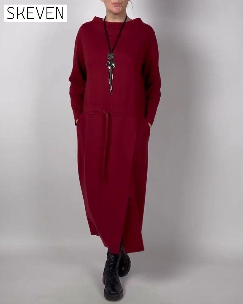 einfarbiges Taschenkleid