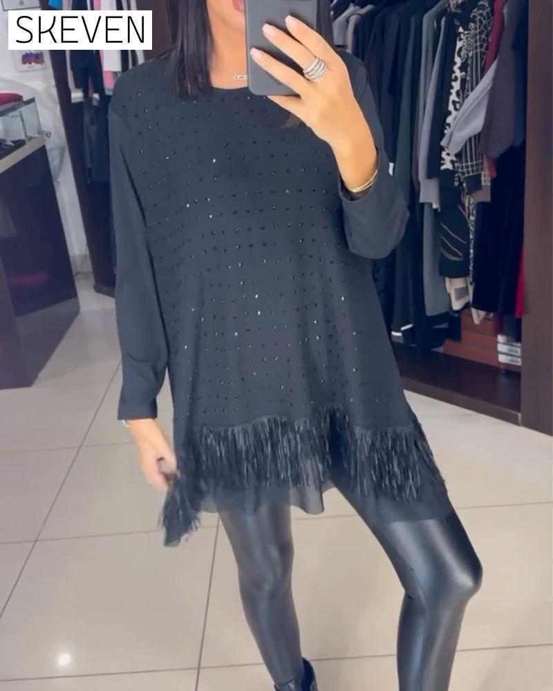 Fashionable Rhinestone Hem Blouses
