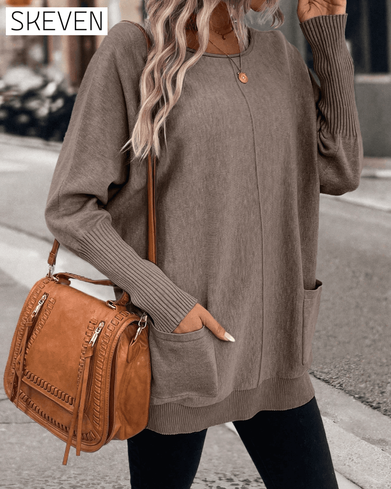 Loose-Fit Batwing-Sleeve Sweater with Pockets