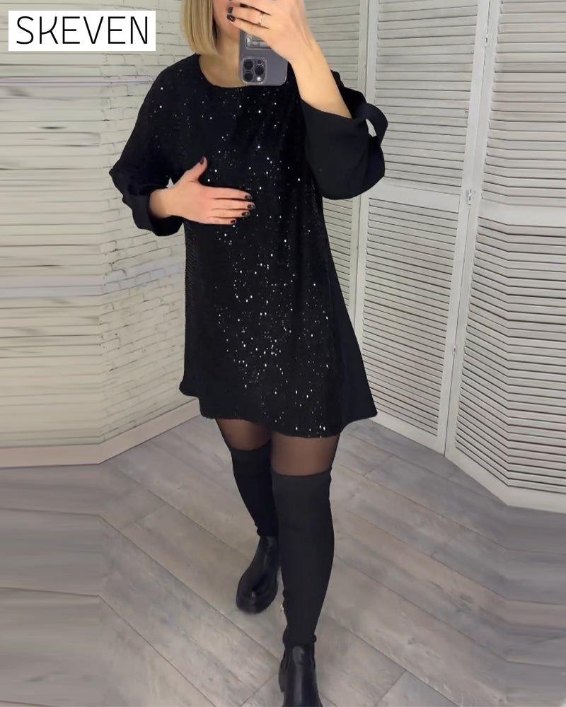 Sequin ruched sleeve dress