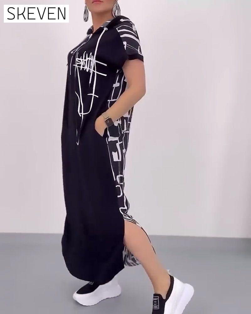 Robe ample contrastée à demi-zip