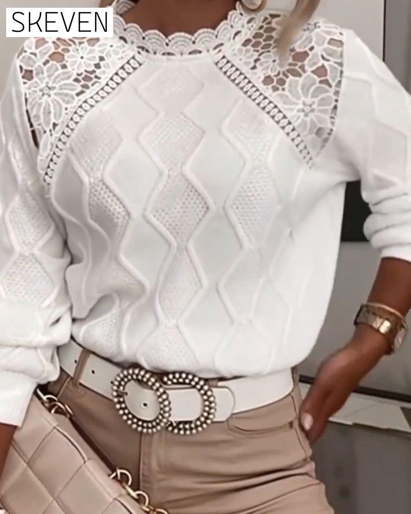 Lace Trim Fashion Patchwork Pullover