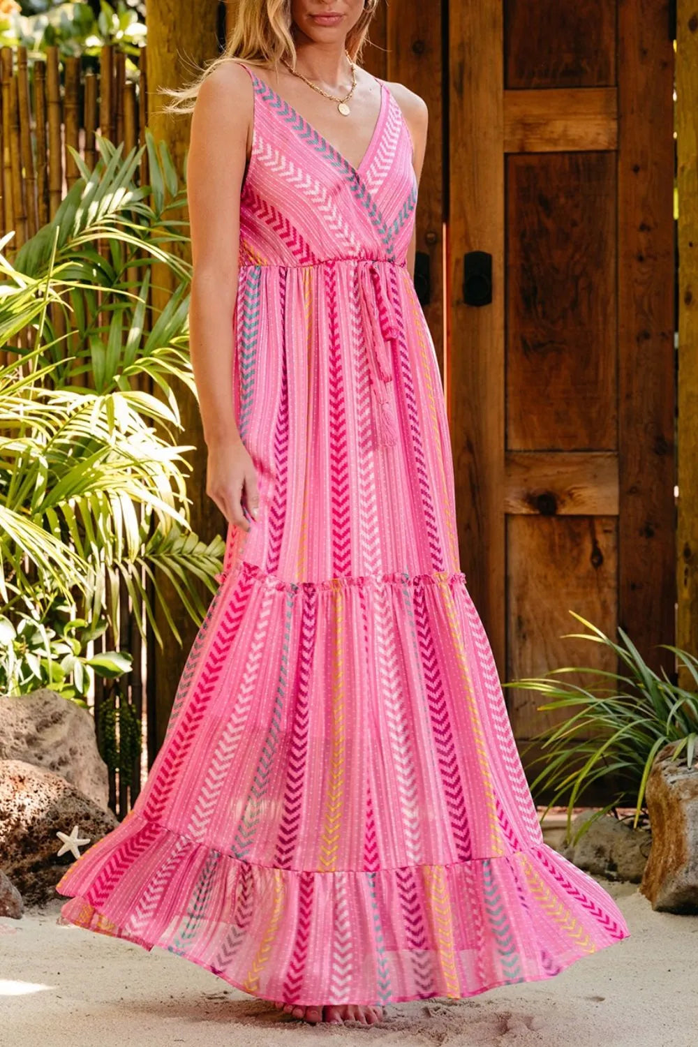 Printed Surplice Maxi Cami Dress