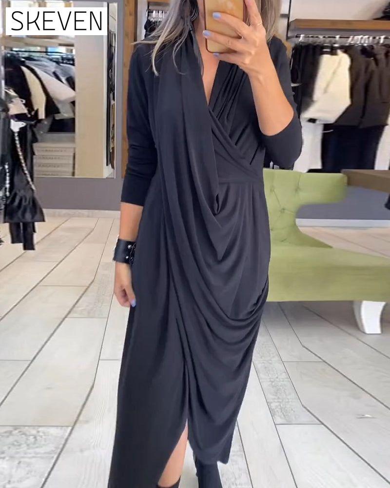 Elegant pleated solid color dress 2023 f/w 23BF casual dresses Clothes Dresses spring