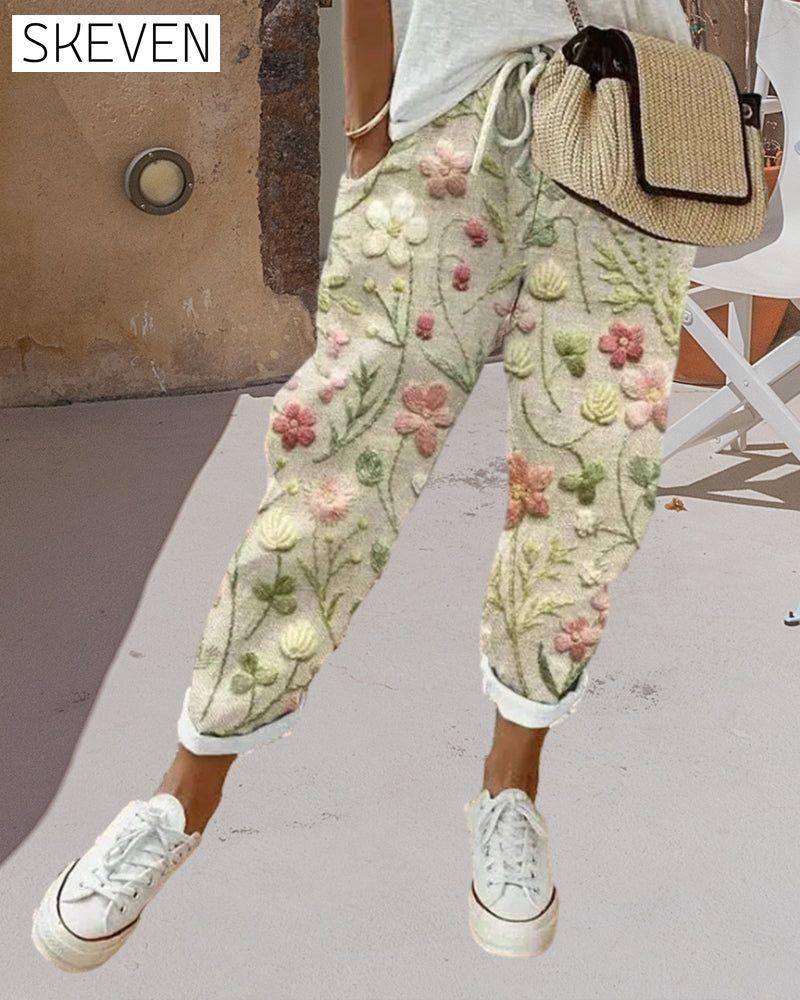 Pocket printed casual pants