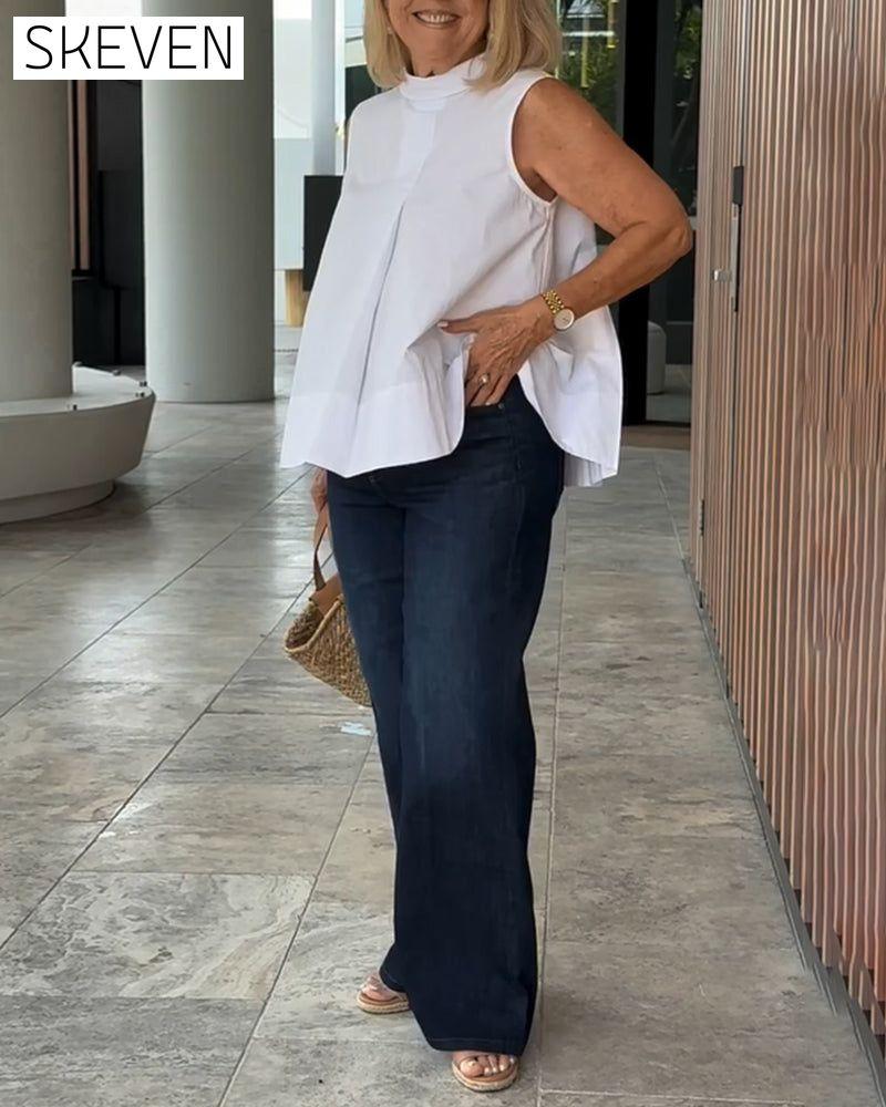 Sleeveless Solid Color Simple Blouse