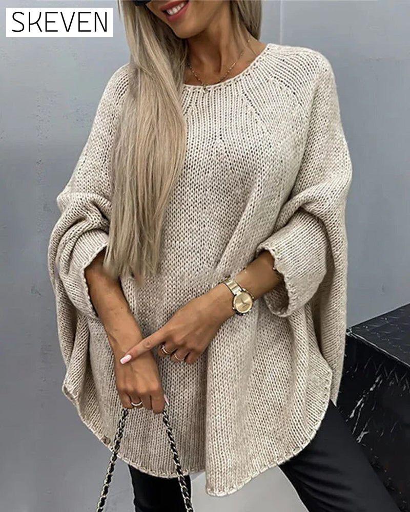 Elegant knitted cape sweater for women