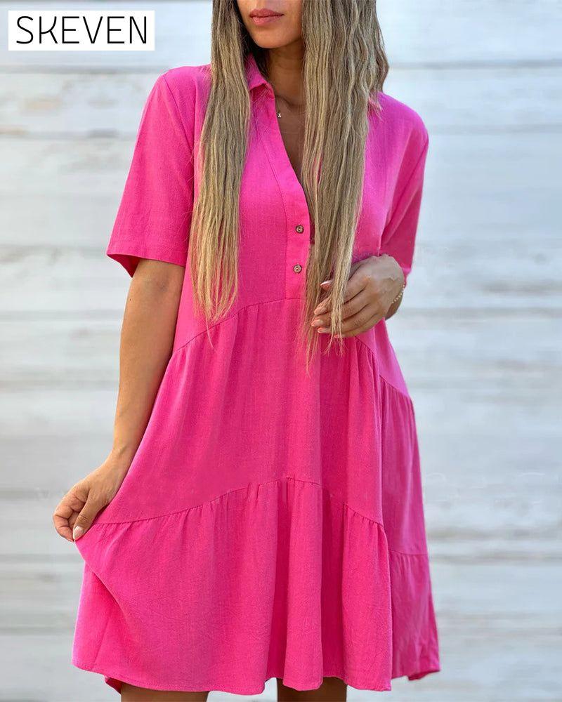 Kleid in Unifarbe mit bequemem Reversknopfverschluss