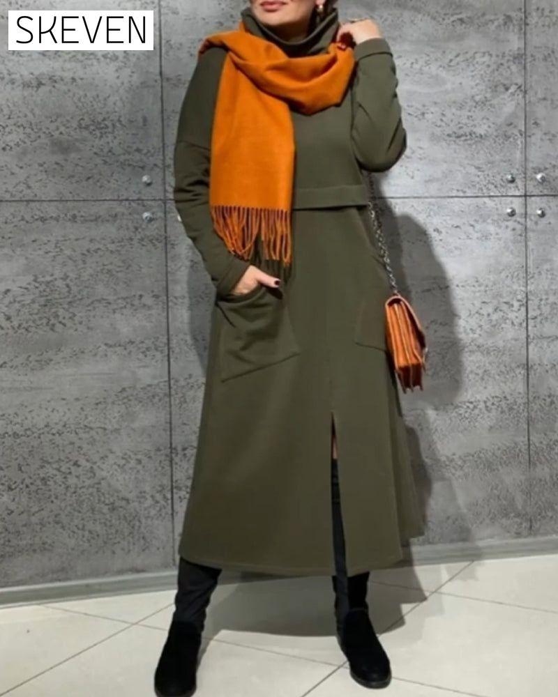 Front slit solid color dress Green 2023 f/w 23BF casual dresses Clothes Dresses