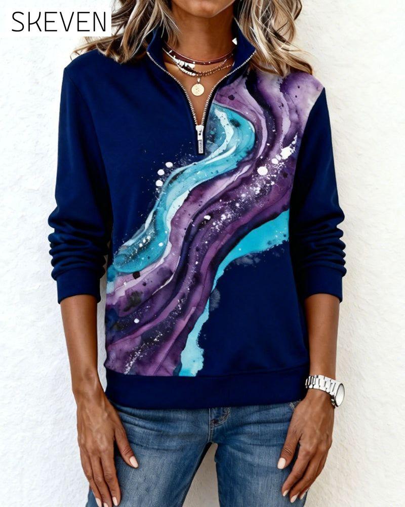 Long-Sleeved Half-Zip Pullover Printed Sweatshirt