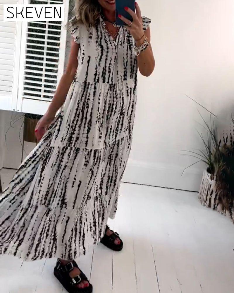 Robe imprimée à manches papillon et col en V