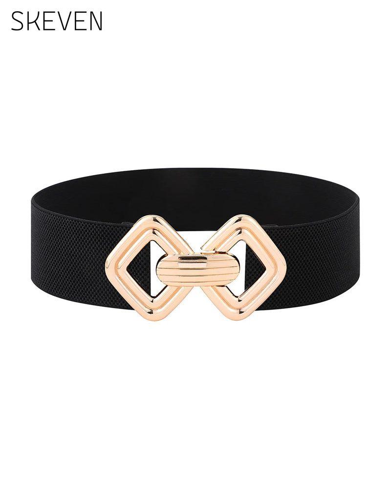 Ceinture vintage en cuir élastique avec boucle dorée pour femme