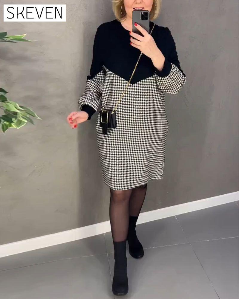 Schickes Color-Block-Kleid mit Karomuster