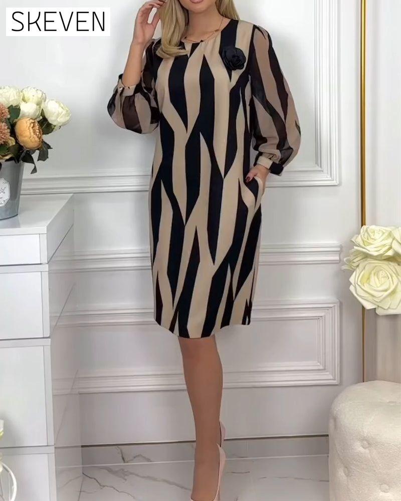 Bedrucktes Kleid mit Rundhalsausschnitt und Laternenärmeln