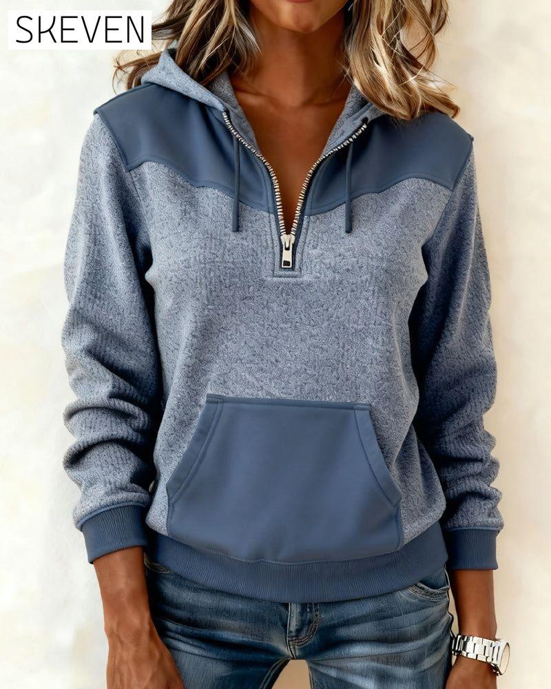 Lässiger Kapuzenpullover mit halbem Reißverschluss und Tasche