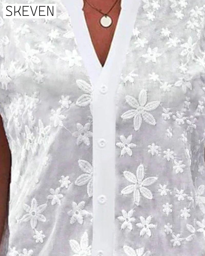 Kurzärmelige Bluse mit V-Ausschnitt
