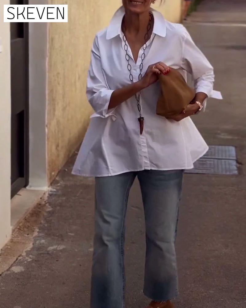 Chemise décontractée à manches longues et revers